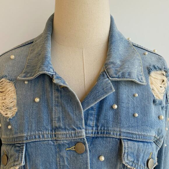 Free People Sunday Funday Pearl  Denim Jacket sz S - Picture 10 of 14